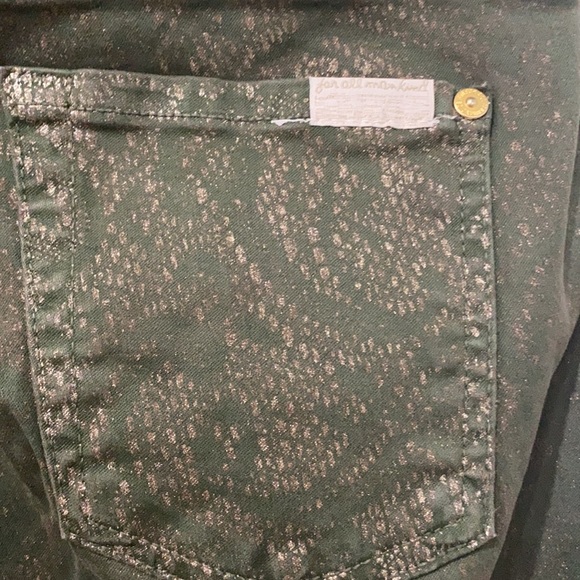 7 for All Mankind Green Golden Paisly Print  Cotton Jeans - Picture 7 of 7